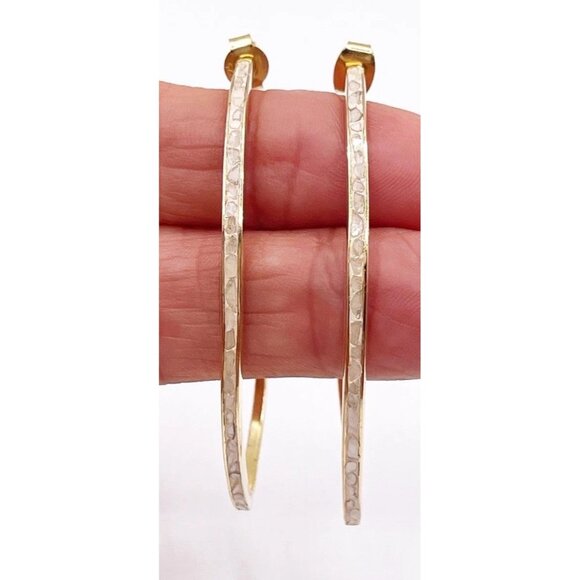 Zoya India 925 Sterling Silver Gold Vermeil Oval Hoop Earrings Iridescent Inlay - Picture 1 of 14